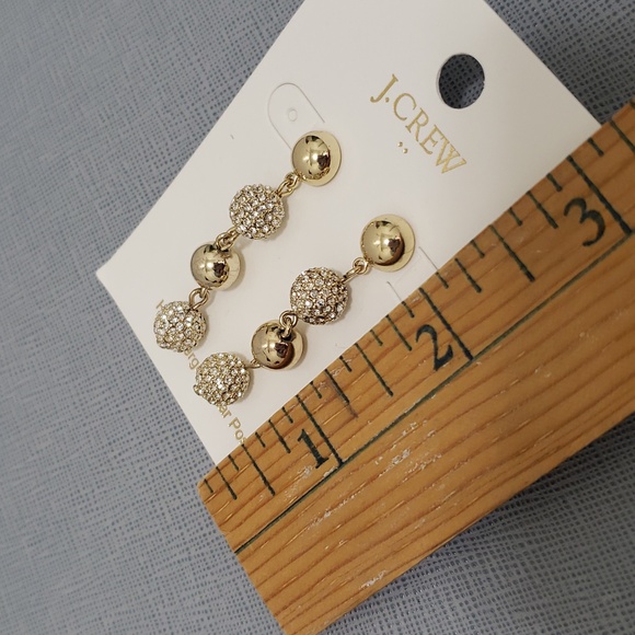 NWT J Crew Gold Hypoallergenic Rhinestone Post Earrings 2" Long - Picture 5 of 5